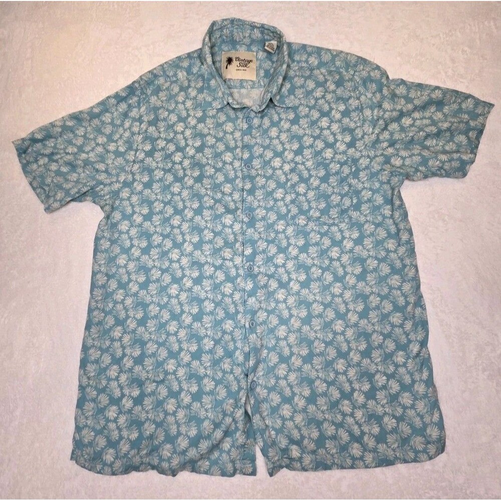 Vintage Silk Circa 1969 100% Silk Mens Button Up Shirt Light Blue Size XXL